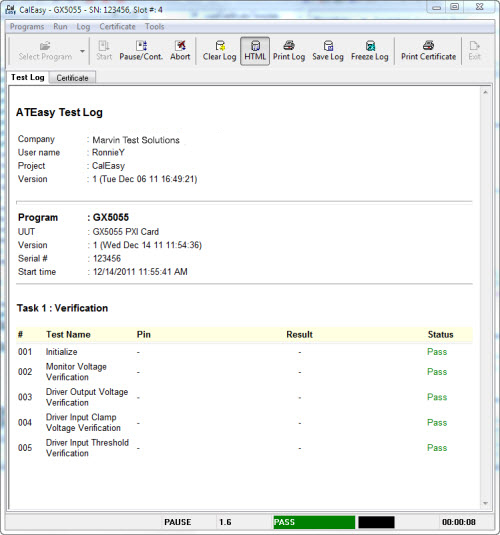 CalEasy Test Log